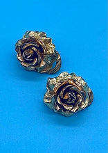 Load image into Gallery viewer, Vintage Gold tone Rose clip on earrings
