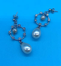 Load image into Gallery viewer, Vintage Drop Pearl and Diamante Stud earrings
