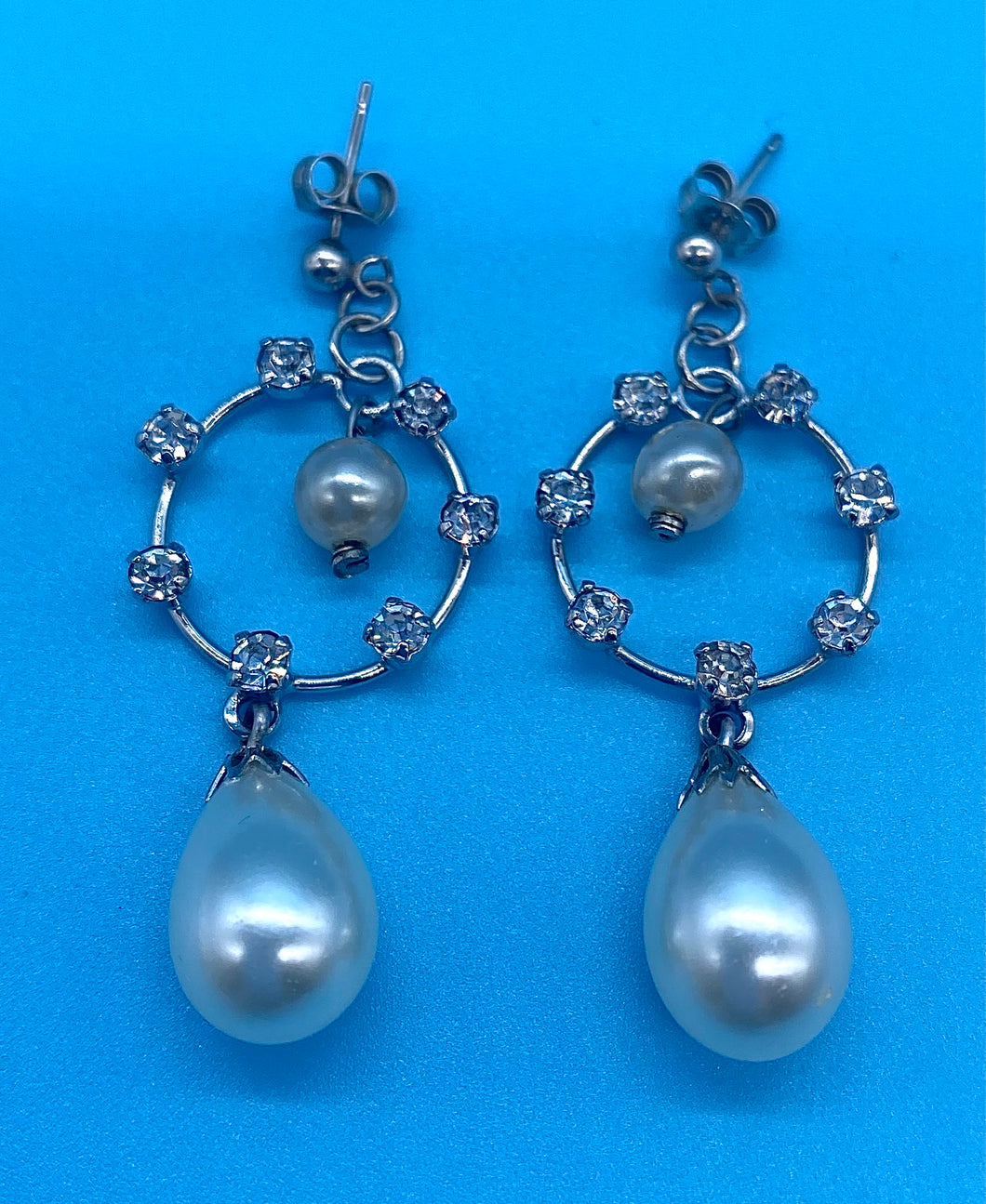 Vintage Drop Pearl and Diamante Stud earrings