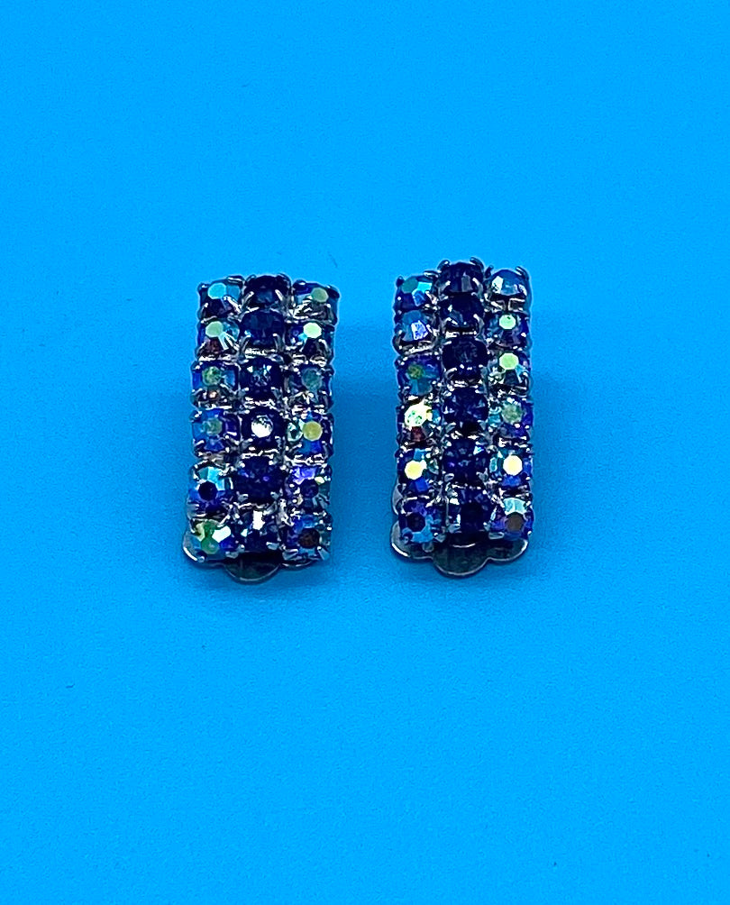 Vintage Jewelcraft Aurora Borealis Rhinestone clip on earrings