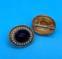 Load image into Gallery viewer, Vintage Jewelcraft Gold tone Red Cabochon Stone clip on earrings
