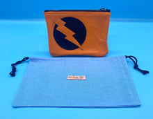 Load image into Gallery viewer, Electric Edge Orange Leather Jewellery Pouch
