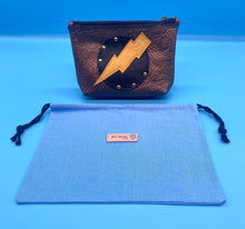 Load image into Gallery viewer, Metallic Bronze Electric Bolt Leather Jewellery Pouch
