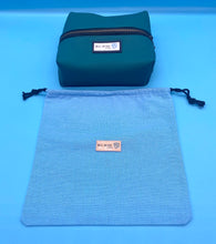 Load image into Gallery viewer, Leather teal vanity pouch

