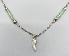 Load image into Gallery viewer, Angel Wing Silver and Frosted Green Bead Necklace
