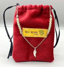 Load image into Gallery viewer, Angel Wing Silver and Frosted Green Bead Necklace
