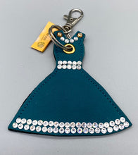 Load image into Gallery viewer, Teal Leather and Silver rhinestone diamante little dress bag charm
