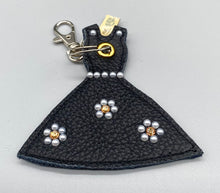 Load image into Gallery viewer, Black leather and pearl daisies little dress bag charm
