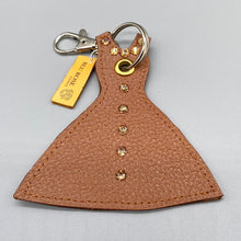 Load image into Gallery viewer, Camel Leather and Swarovski Crystal little dress bag charm
