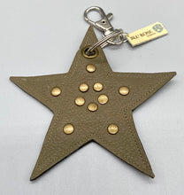 Load image into Gallery viewer, Khaki leather star key/bag charm
