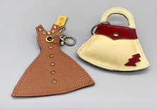 Load image into Gallery viewer, Camel Leather and Swarovski Crystal little dress bag charm
