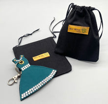 Load image into Gallery viewer, Teal Leather and Silver rhinestone diamante little dress bag charm

