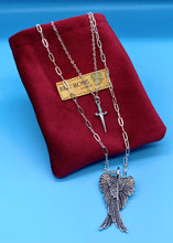 Load image into Gallery viewer, Silver Wing and Dagger Layered Necklace
