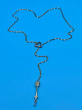 Load image into Gallery viewer, Gold Plated Crystal Heart and Arrow Lariat Necklace

