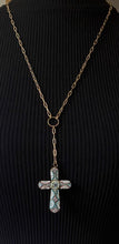 Load image into Gallery viewer, Gold Plated Vintage Micro Mosaic Cross  Y-Drop Necklace
