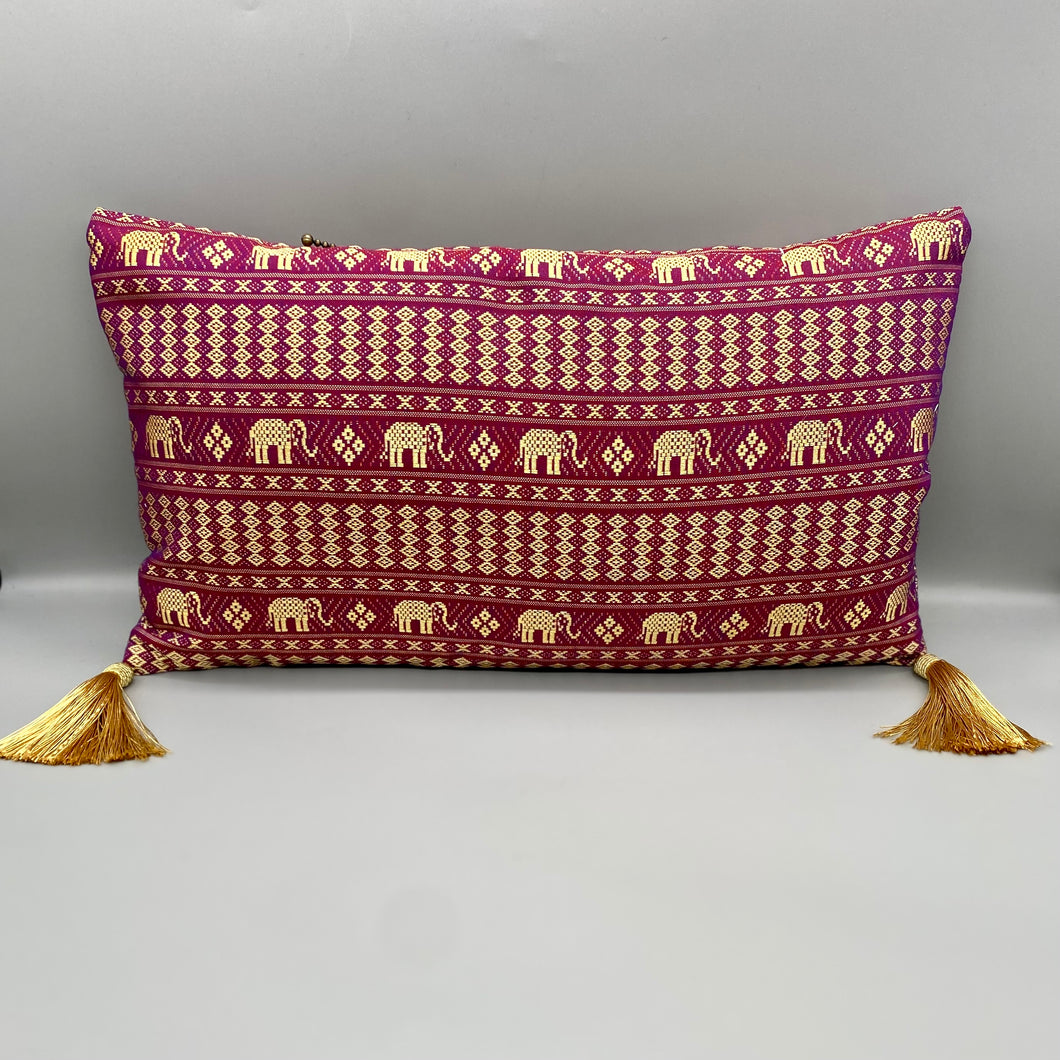Vintage silk elephant print prosperity cushion