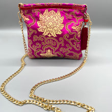 Load image into Gallery viewer, Magenta pink &amp; gold vintage silk red tassel chain crossbody bag
