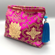 Load image into Gallery viewer, Magenta pink &amp; gold vintage silk blue tassel pouch
