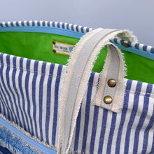 Load image into Gallery viewer, Blue and white stripe tote
