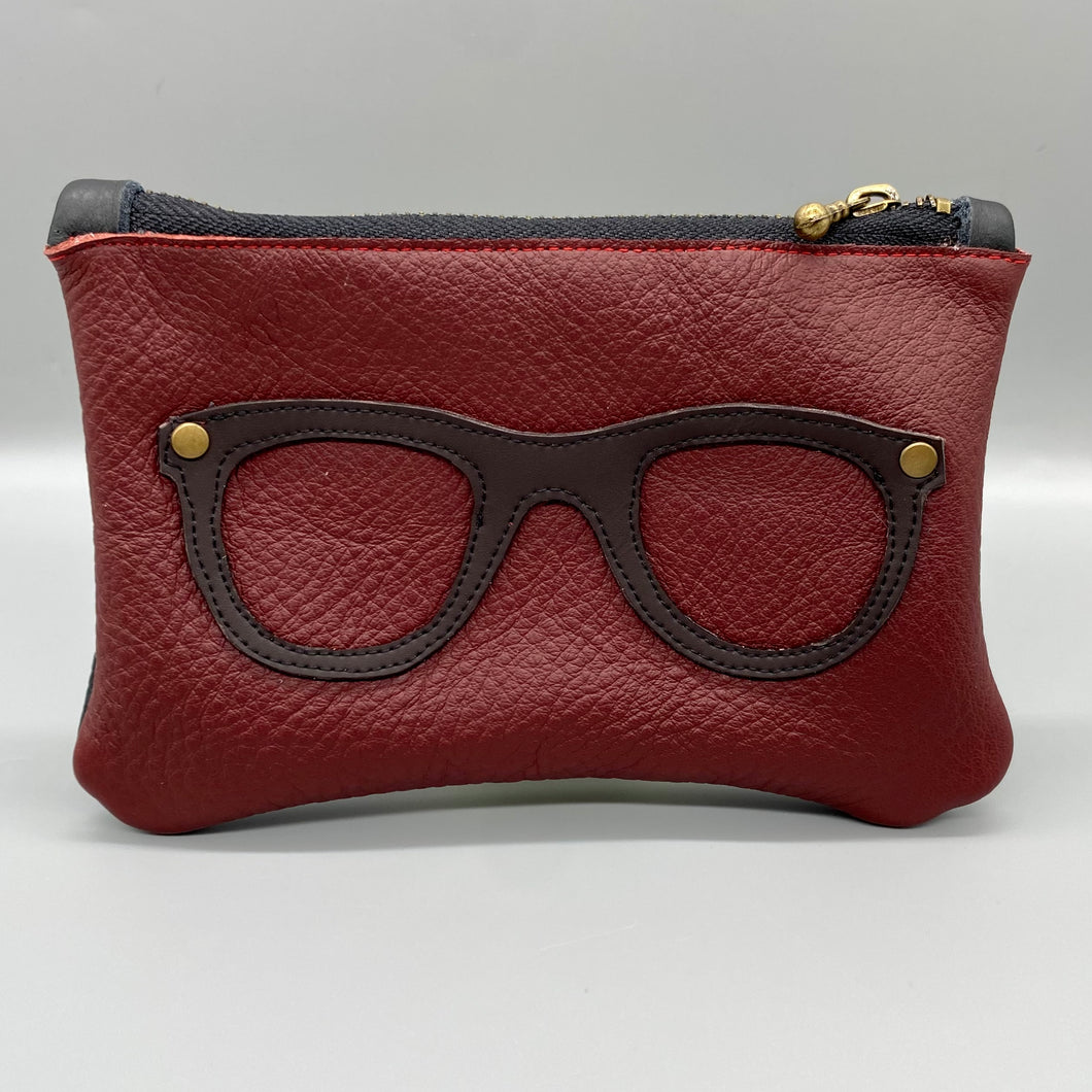 Burgundy & black glasses pouch