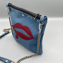 Load image into Gallery viewer, Steel blue leather lip drip shoulder bag
