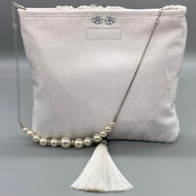 Load image into Gallery viewer, Vintage white silk and hand beaded lace shoulder bag
