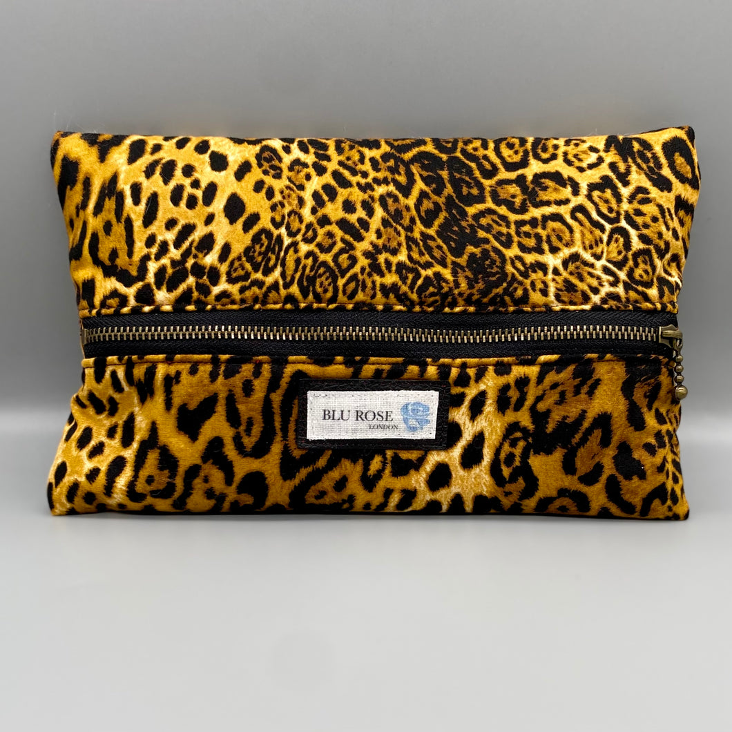 Leopard print cotton make-up pouch