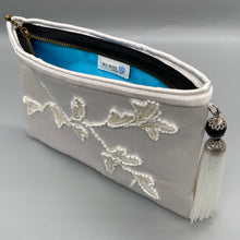 Load image into Gallery viewer, Vintage white silk and hand beaded clutch purse bag
