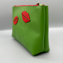 Load image into Gallery viewer, Green vegan leather lips pouch
