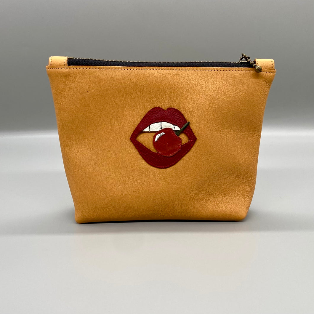 Yellow leather cherry pouch