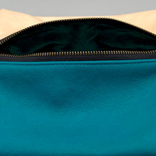 Load image into Gallery viewer, Leather split colour teal/cream pouch
