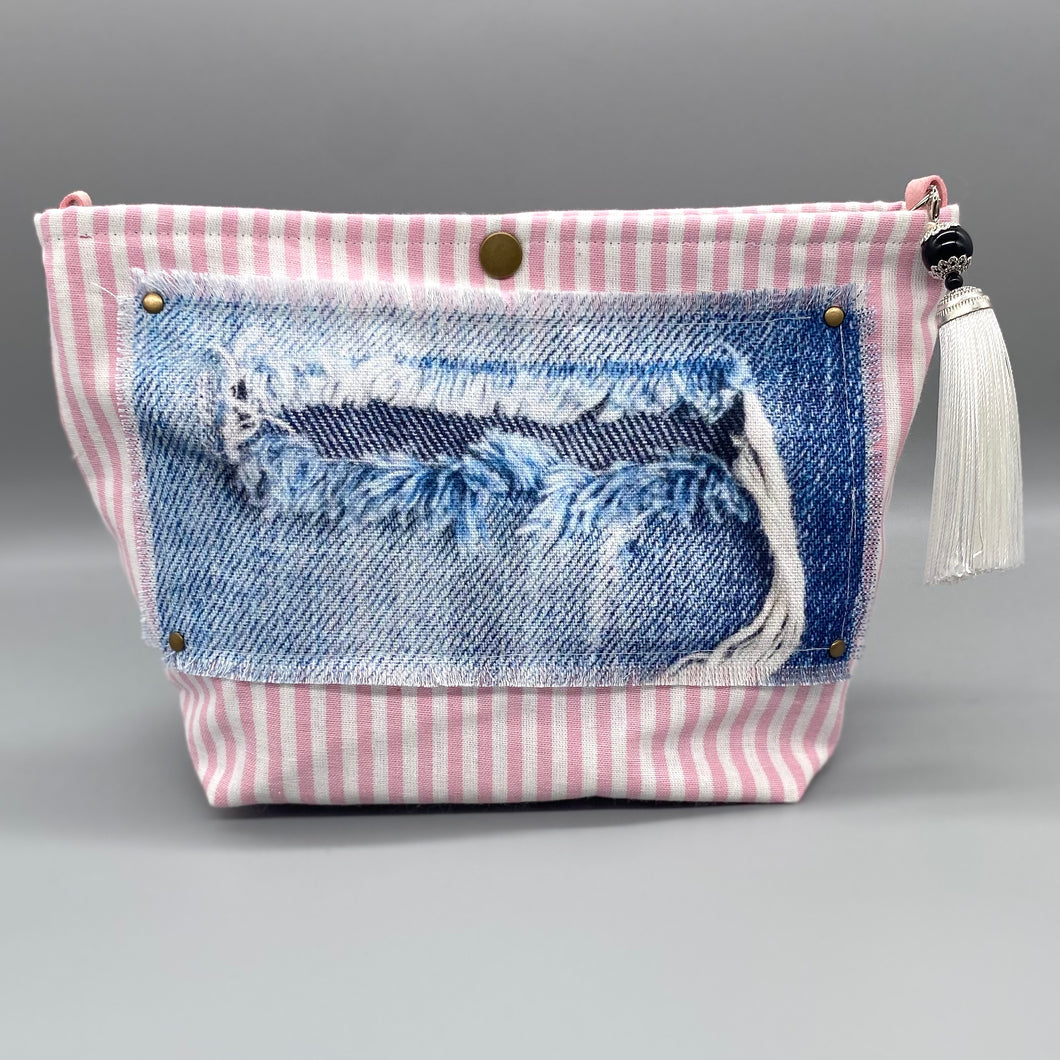 Pink and white stripe pouch