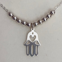 Load image into Gallery viewer, Hamsa hand silver necklace
