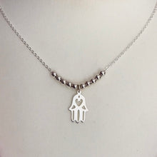 Load image into Gallery viewer, Hamsa hand silver necklace
