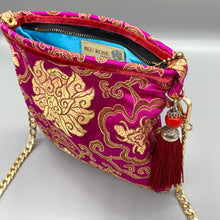 Load image into Gallery viewer, Magenta pink &amp; gold vintage silk red tassel chain crossbody bag
