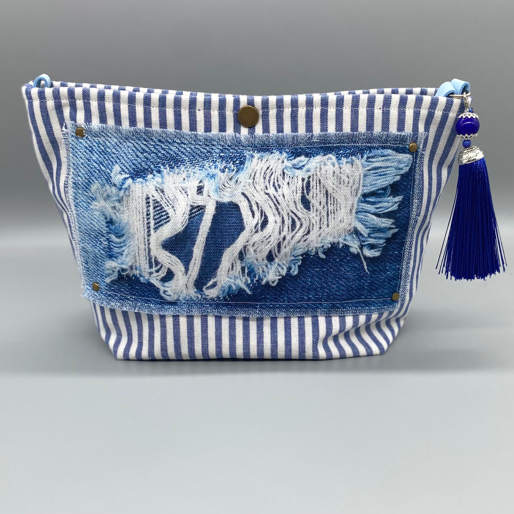 Blue and white stripe pouch