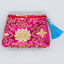 Load image into Gallery viewer, Magenta pink &amp; gold vintage silk blue tassel pouch
