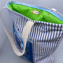 Load image into Gallery viewer, Blue and white stripe tote
