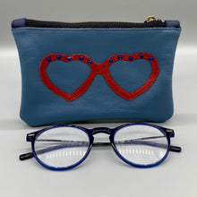 Load image into Gallery viewer, Blue leather glasses pouch
