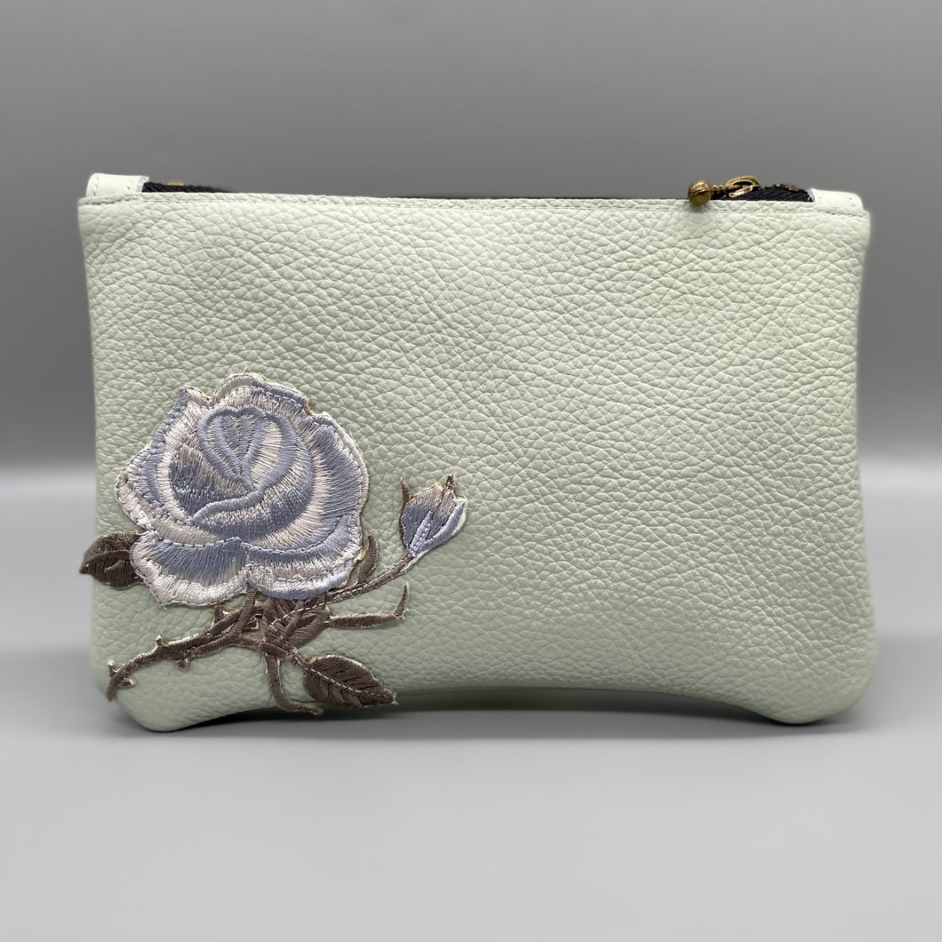 Pistachio leather rose pouch