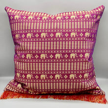 Load image into Gallery viewer, Vintage silk elephant print prosperity cushion
