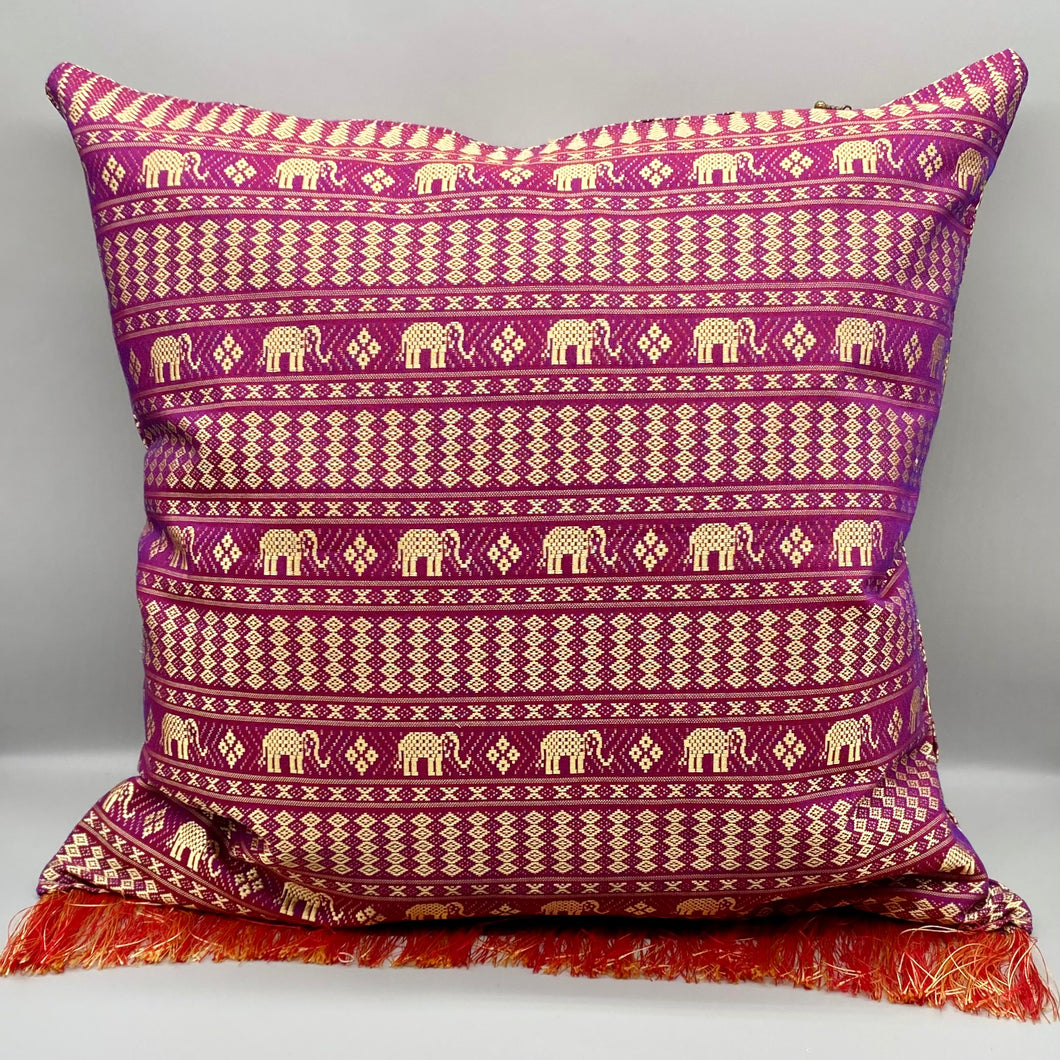 Vintage silk elephant print prosperity cushion