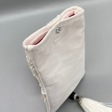 Load image into Gallery viewer, Vintage white silk and hand beaded small pouch with tassel
