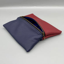 Load image into Gallery viewer, Leather split colour red/blue leather pouch.
