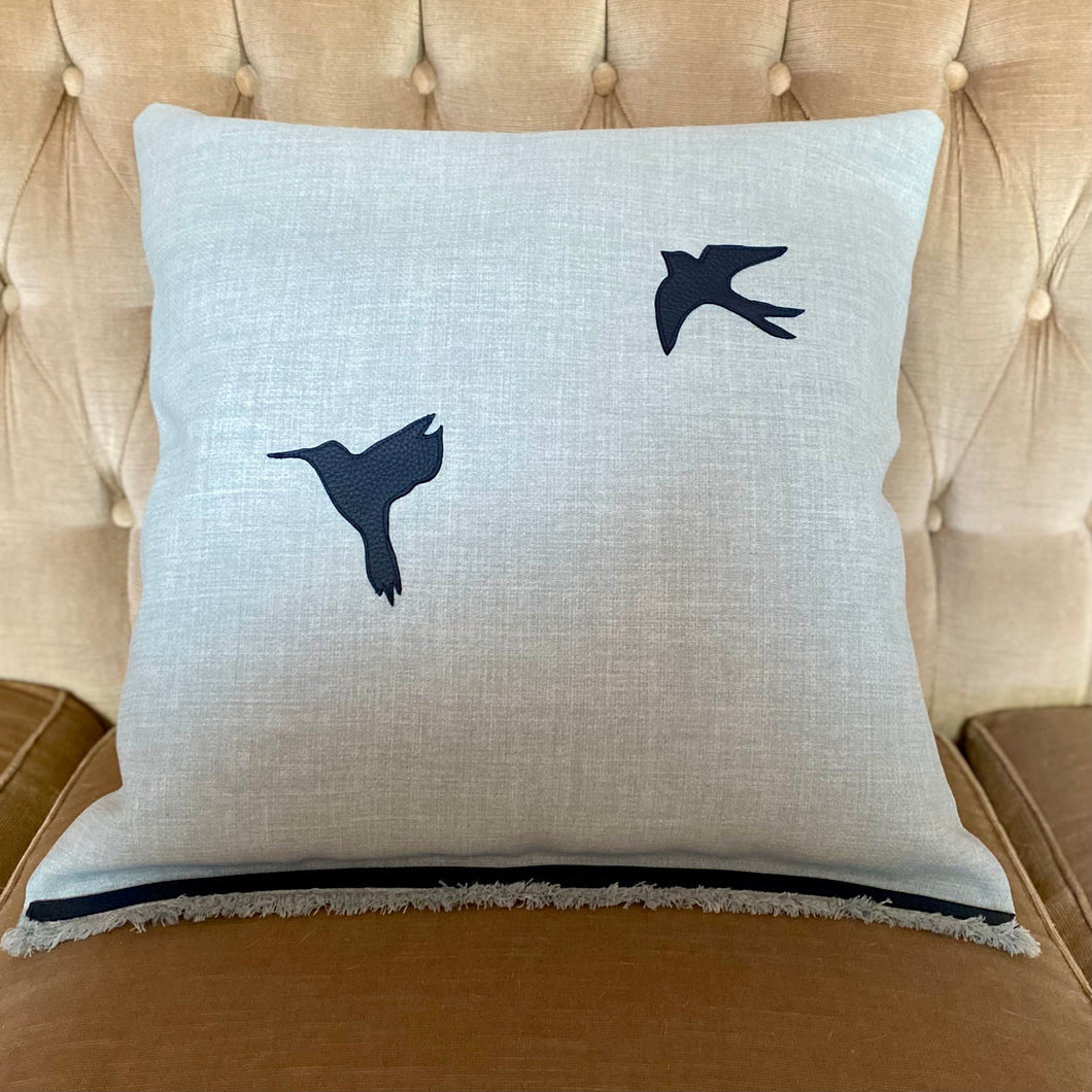 Linen tranquility bird cushion