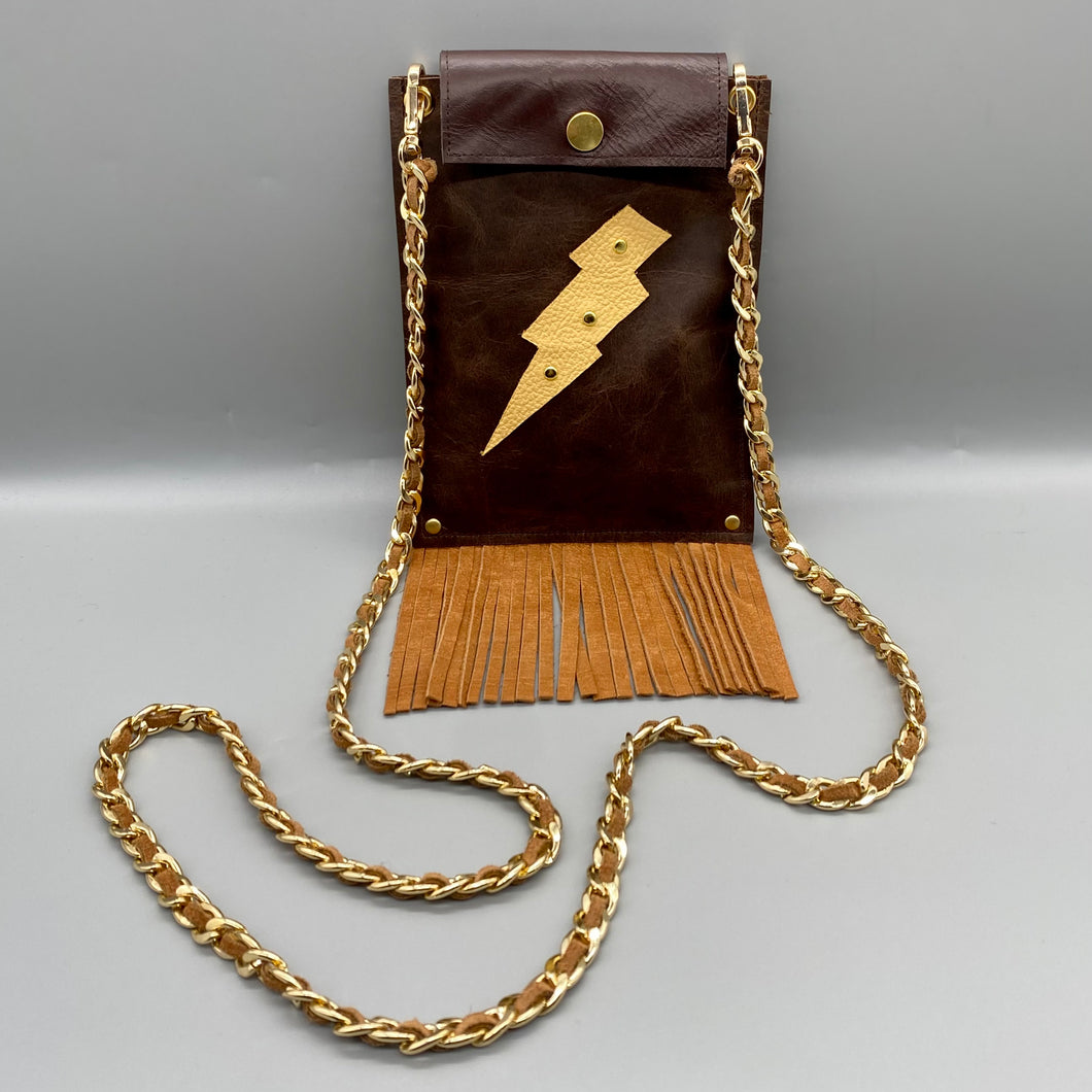 Lightning bolt leather phone pouch