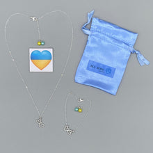 Load image into Gallery viewer, Ukraine charity double heart silver necklace
