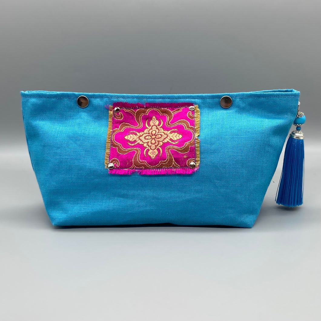 Turquoise linen pouch