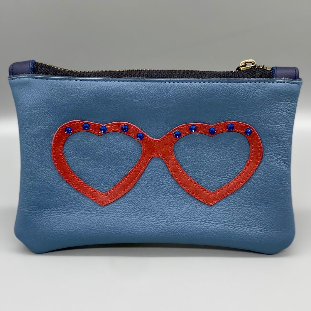 Blue leather glasses pouch