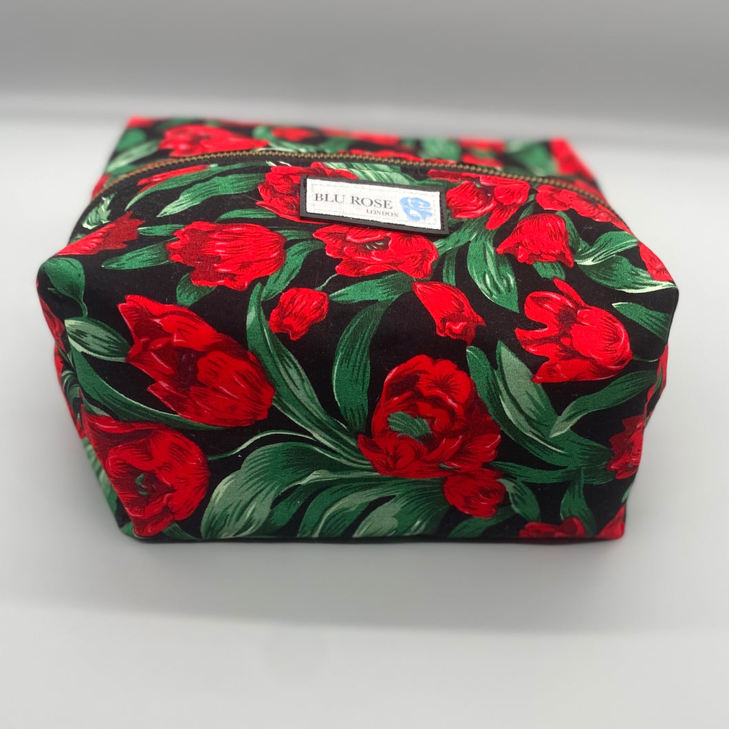 Red tulip print vanity bag